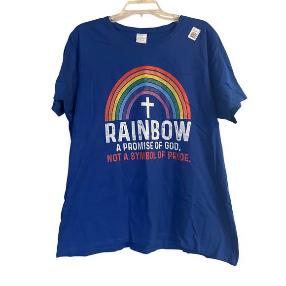 NWOT Port and Company Women's Cut Blue T Shirt Rainbow Promise Size XXL - Picture 1 of 4